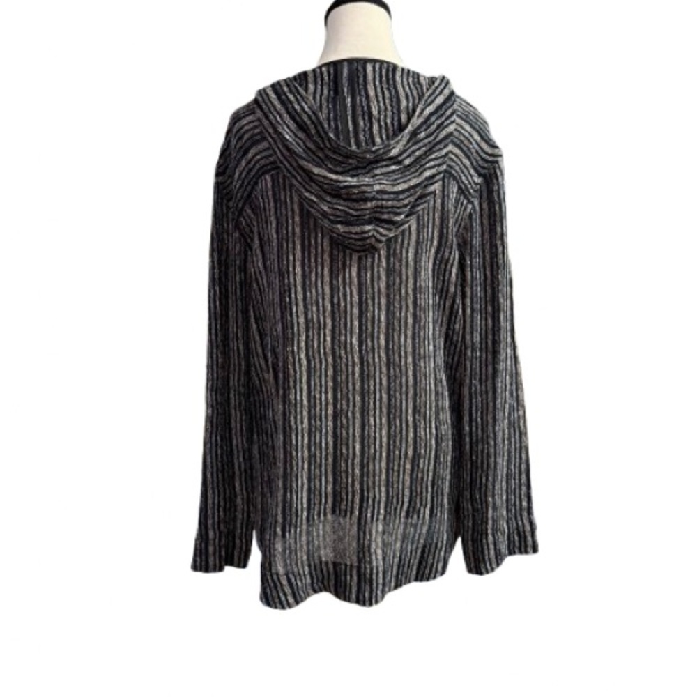 Vena Cava Women’s Black Striped Boho Baja Hooded Pullover V-Neck Sweater Size 6 - Picture 6 of 8